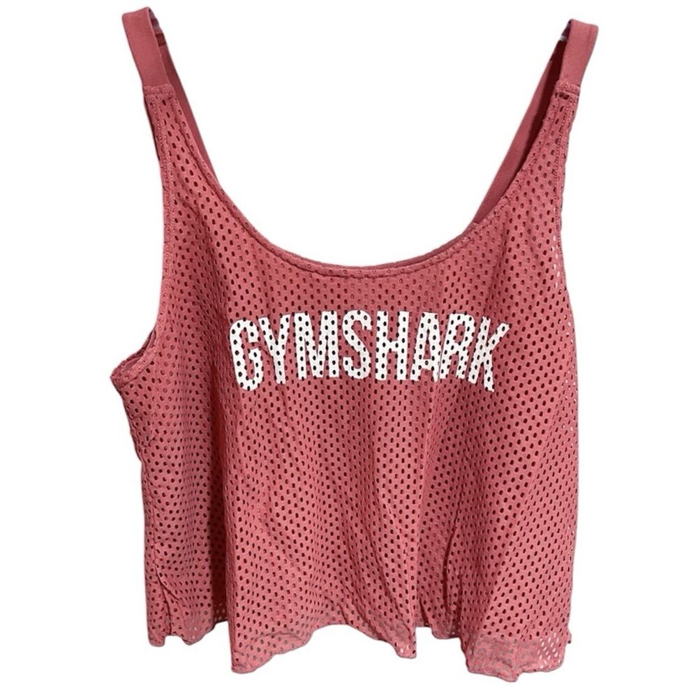 Gymshark Womens Mesh Layered Cropped Tank Top Size XS Coral Pink Logo Active